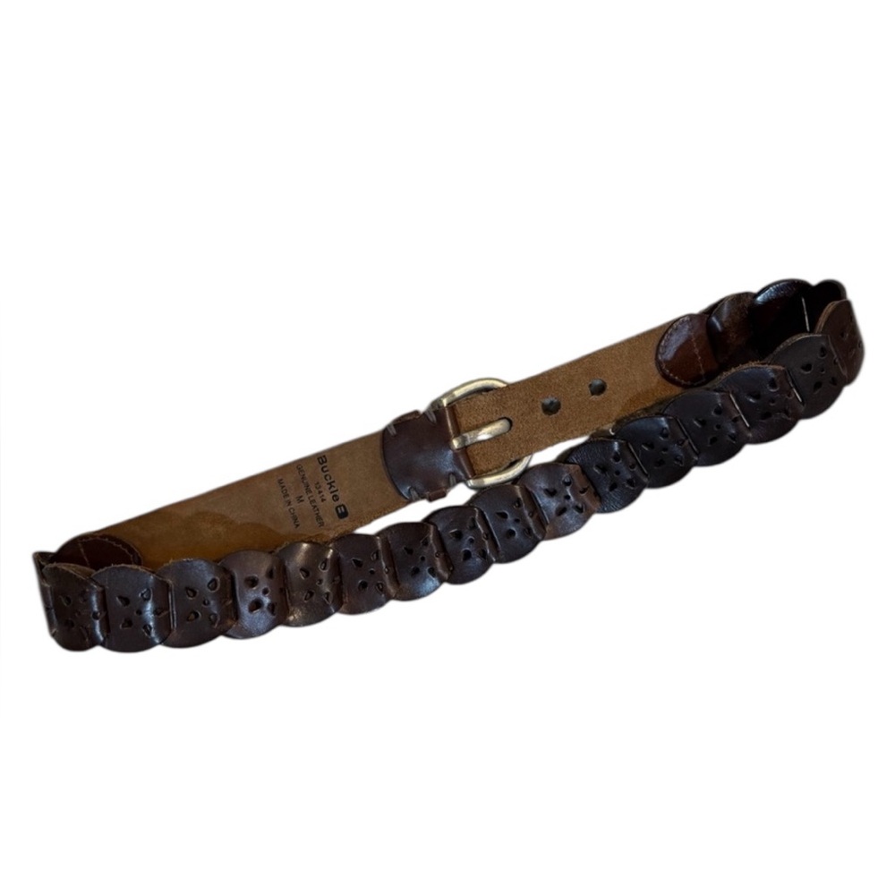 Buckle Brown Leather Disc Statement Belt Size M Boho Western